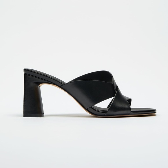 NWT Zara Black Block Heel Leather Sandals. Size 7,5/Eu 38. - Picture 1 of 7